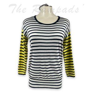 Ann Taylor White Body Yellow Sleeves and Black Striped Long-sleeve Shirt…
